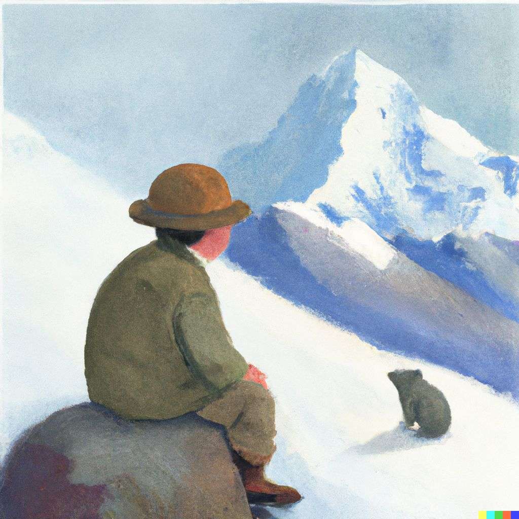 someone gazing at Mount Everest, by Beatrix Potter